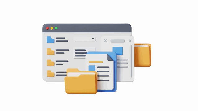 Digital folders and documents organized within windows