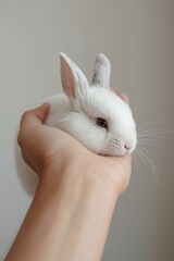 Small white bunny in hand