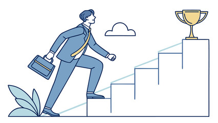 Flat Vector Of A Businessman Climbing Steps To Success