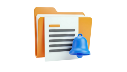 3D Icon: Folder with Document and Notification Bell