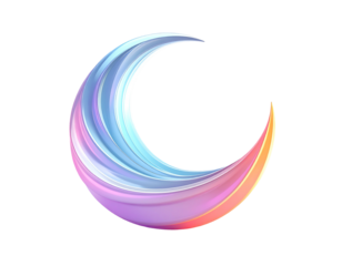 Colorful crescent moon shape with gradient, on a black background