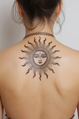 Intricate sun tattoo on back