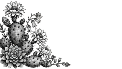 Black and white cactus and succulent floral corner design flower botanical