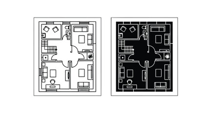 Four different colored floor plans of a building on a white background