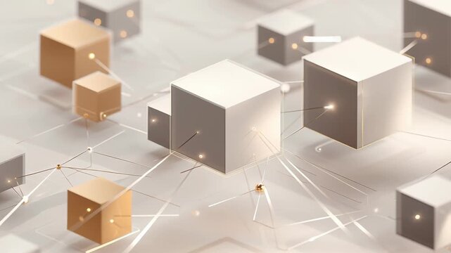 Blockchain education system concept, abstract learning network connected by secure digital blocks, minimal modern interface, soft neutral tones, clean academic visual style
