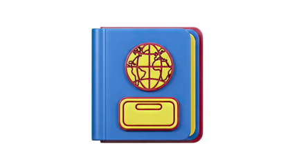 3D Icon of a Blue Passport with Globe Emblem