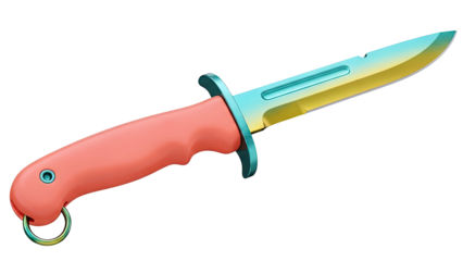 Stylized Knife with Dual-Tone Blade and Coral Handle