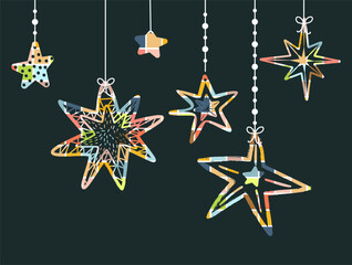 Colorful Hanging Star Decorations Vector Illustration