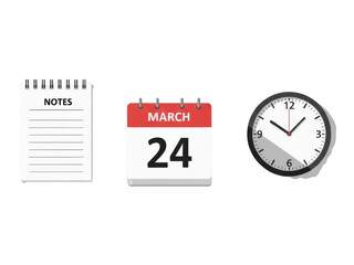 Calendar clock and notes on transparent background