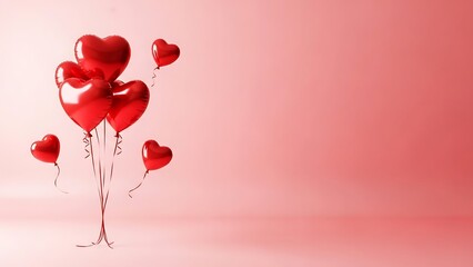 Red heart balloons on pink background for valentine's day