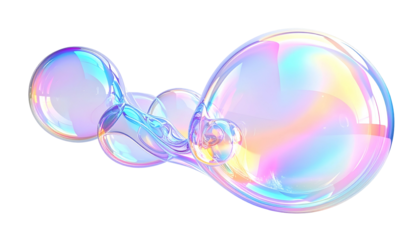 Iridescent connected spheres float against a black background