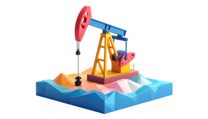3D cartoon depiction of an oil pump extracting resources, colorful, stylized