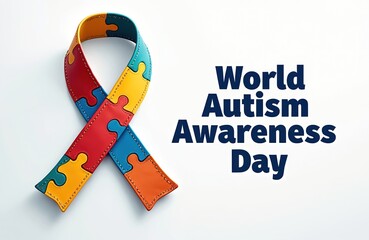 Colorful puzzle ribbon symbolizes autism awareness and acceptance. Help raise understanding for neurodiversity and support for individuals with autism spectrum disorder.