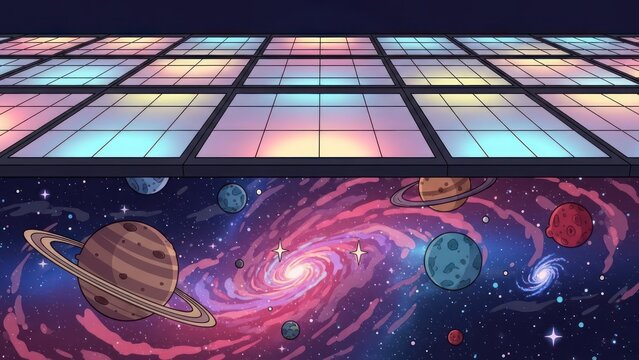 Surreal Interdimensional Space Scene with Floating Planets and Reflective Floor