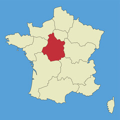 Obraz premium Map of Centre-Val de Loire on a vector map of France. Regions of France. Vector illustration.