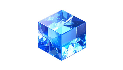 Gleaming, crystalline cube reflecting light, isolated on black