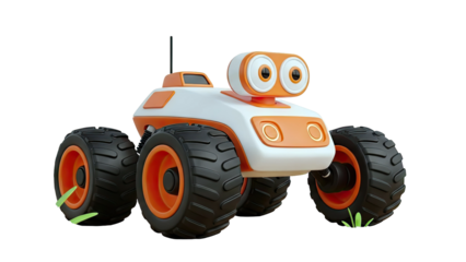 Cute Orange and White Robot Car with Big Wheels