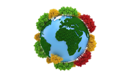 Earth covered in trees, representing nature and environment