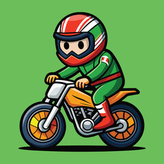 Obraz premium Man riding a red motorcycle wearing a helmet cartoon illustration
