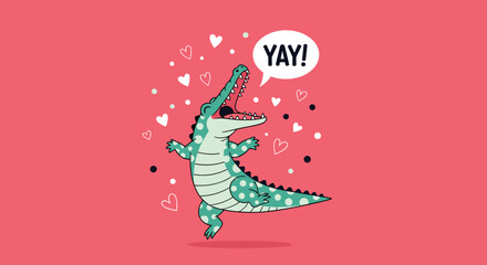 Obraz premium Joyful cartoon alligator jumping and shouting 