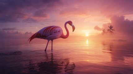 Fototapeta premium Majestic Flamingo at Sunrise