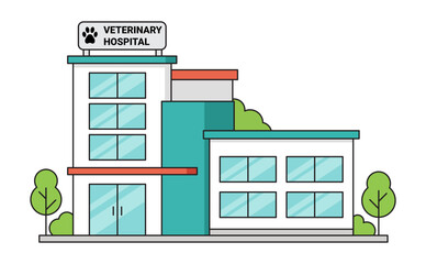 Veterinary hospital building flat vector illustration