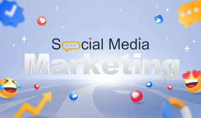 3d social media marketing typography with emoji concept illustration	