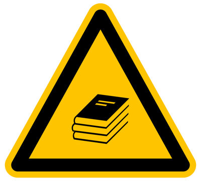 Se&ntilde;al de advertencia con libros ilustraci&oacute;n de vector fondo amarillo s&iacute;mbolo de biblioteca conocimiento estudio lectura educaci&oacute;n escolar literatura y aprendizaje acad&eacute;mico total ver