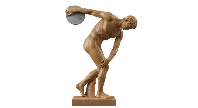 Bronze Discus Thrower Statue on White Background