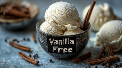 "Vanilla Free" label on ice cream, flavor allergy concept