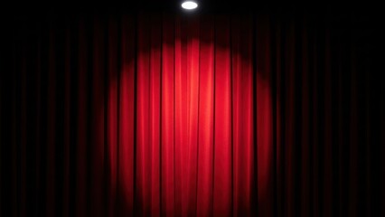 Dramatic red stage curtains with spotlight shining through