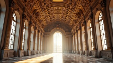 Grand hall illuminated by natural light