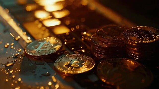 Close up of a large number of gold coins, symbolizing wealth and fortunate financial success.
