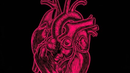 Detailed illustration of a human heart with red color