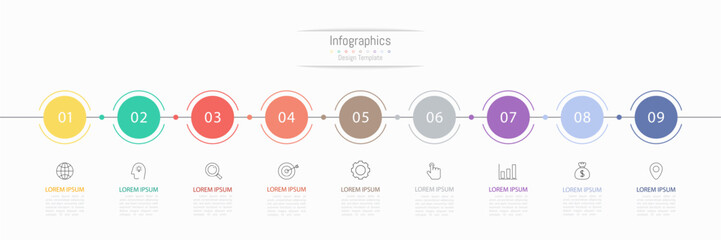 Infographic 9 options design elements for your business data. Vector Illustration.