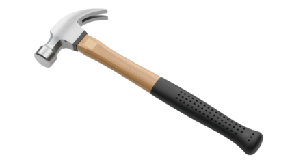 Claw Hammer with Wooden Handle and Black Rubber Grip Isolated on White
