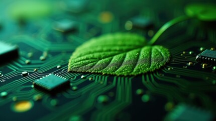 Green leaf on circuit board