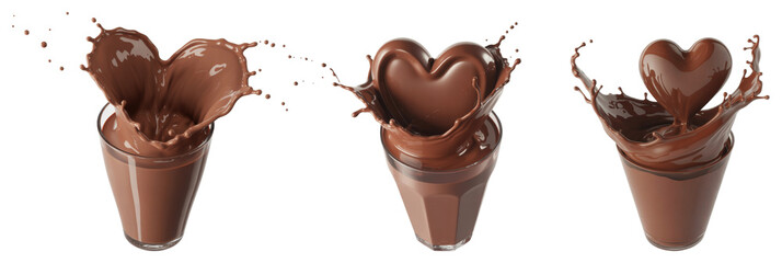 chocolate milk splash heart shape, isolated on white background