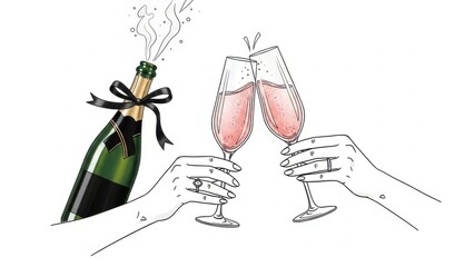 Champagne toast with two glasses and bottle celebration