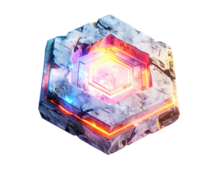 Luminescent cube of fractured stone, glowing with an inner energy