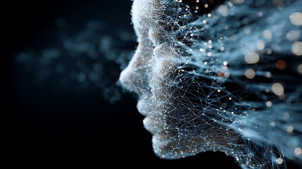 Digital profile of a human face composed of interconnecting points