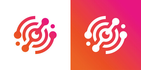 Dual meaning logo combining an eye and technology elements, symbolizing vision, monitoring, intelligence, and advanced digital insight with a modern identity.