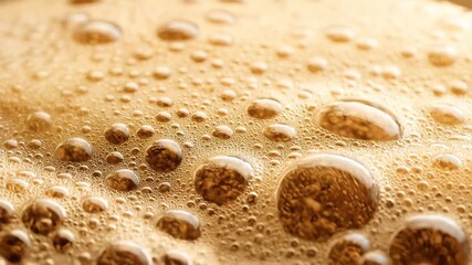 Bubbles form on the surface of a dark beverage in a close-up setting, showing details of carbonation and texture during a casual moment of enjoyment