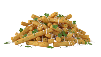 Pile of Golden Fried Mozzarella Sticks with Parsley and Drizzle