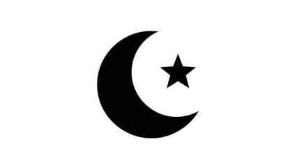 Crescent Moon with Star Icon Isolated on White Background