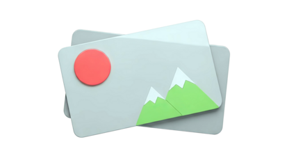 Abstract 3D Icons: Mountain Landscape and Red Circle
