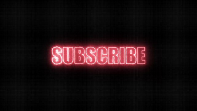 Subscribe text animation with glow flicker and fluid effects over a black grid background