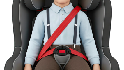 Child in Car Seat with Red Harness