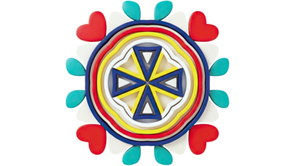 Colorful Abstract Geometric Mandala with Hearts and Petals