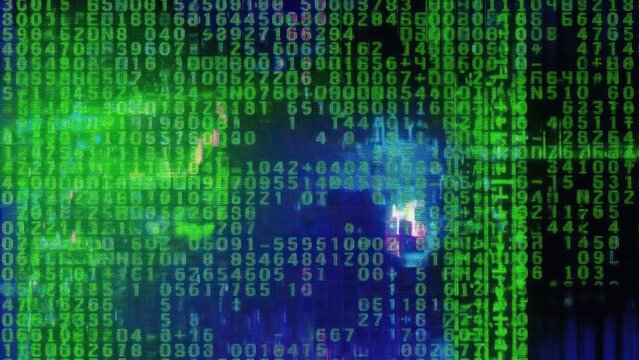 Abstract computational code display overlaying a blurry human face, hinting at a dystopian future - Powered by Adobe